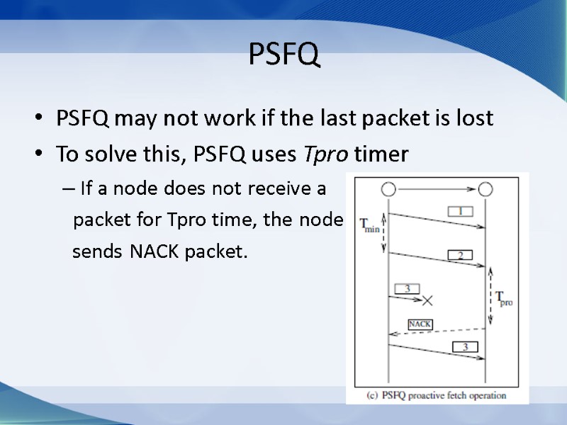 PSFQ PSFQ may not work if the last packet is lost To solve this,